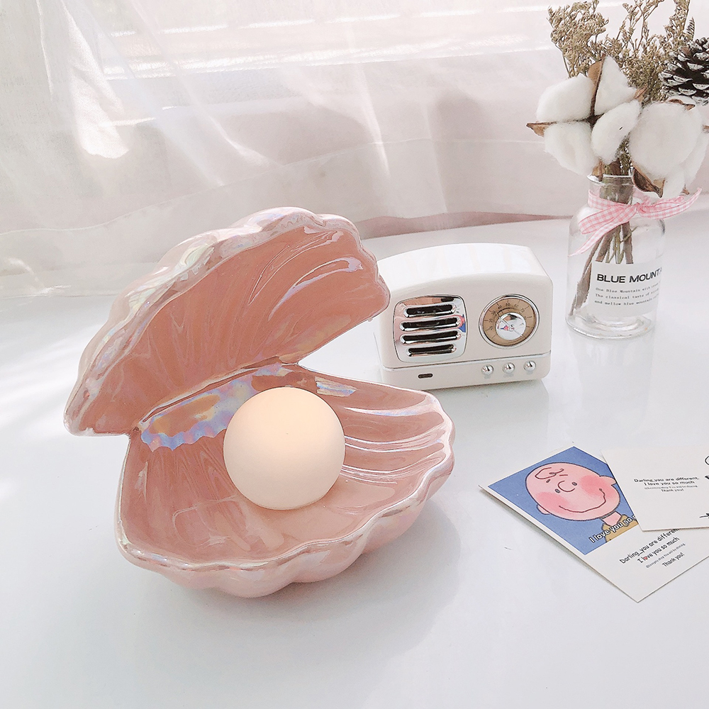 Ins Japanese Style Ceramic Shell Pearl Night Light Streamer Mermaid Fairy Shell Night Lamp For Bedside Home Decoration Xmas Gift ► Photo 1/6