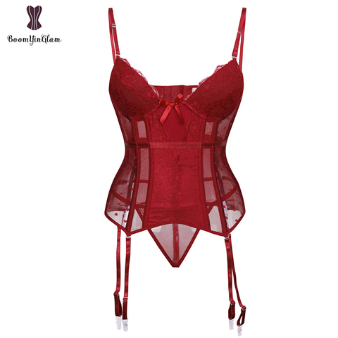 Removable Straps Lingerie Women's Amour Accent Lightly Padded Underwired Basque Corset Bustier With Suspenders ► Photo 1/6