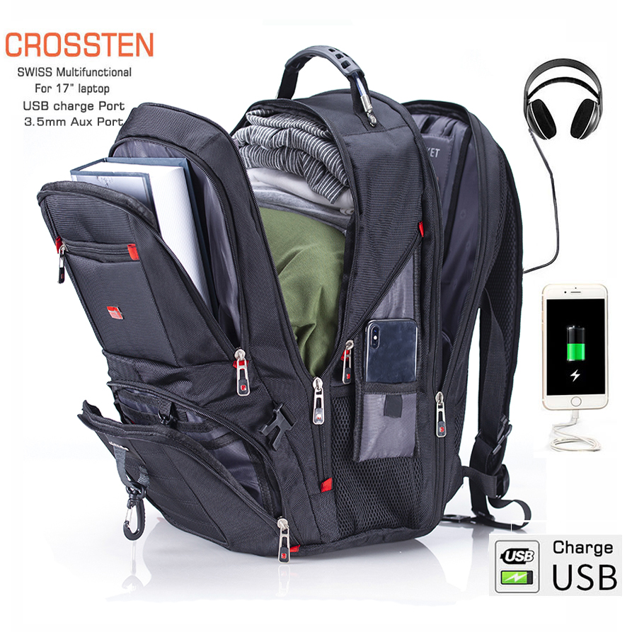 Crossten 17" Laptop Backpack Waterproof USB Charge Port Swiss-style Multifunctional  Rucksack Schoolbag Mochila Hiking Travel bag - Price history & Review |  AliExpress Seller - crossten Official Store | Alitools.io