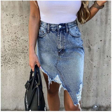 Brand New Woman Trendy Retro Washed Irregular Denim Skirt Female Summer High Waist Denim Skirts Elastic Bodycon Hip Saia jeans ► Photo 1/6