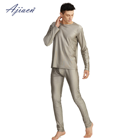 Anti-electromagnetic radiation men's long sleeve underwear set 5g communication EMF shielding 100% silver fiber underwear ► Photo 1/5