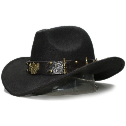 Adult Wool Fedoras Hats with Leather Belt Autumn And Winter Men And Women Wool Cowboy Hats Large Brimmed Bowler Hat A-152 ► Photo 1/6