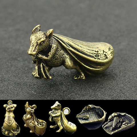 Mini Brass Rat Money Bag Corn Blessing Statue Good Luck Pocket Figurines Home Office Desk Decor Ornament Key Pendant Toy Gift ► Photo 1/6