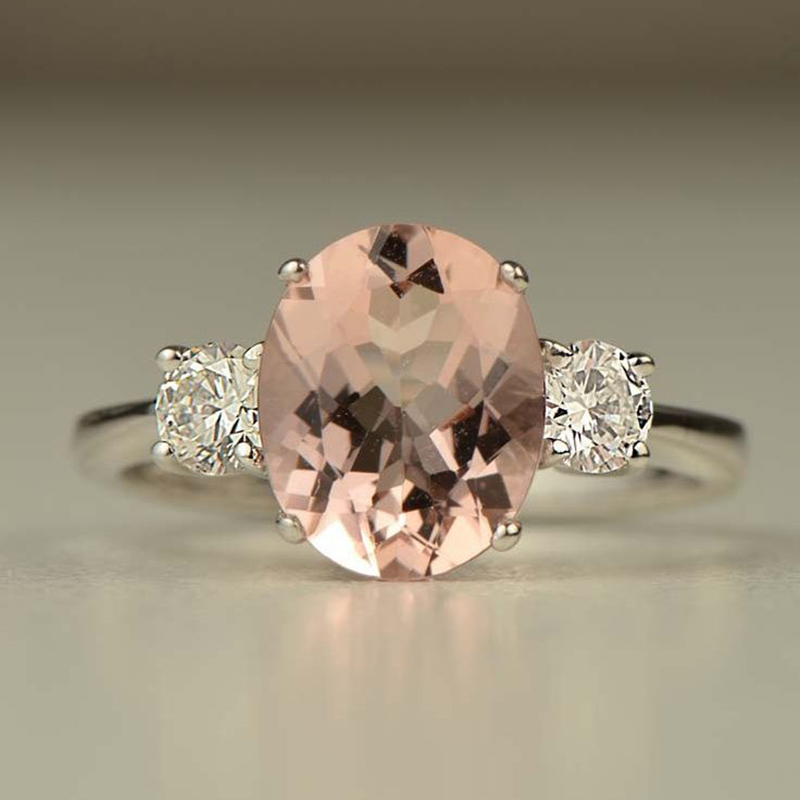 Natural Morganite Pink Gemstone Ring 925 Sterling Silver Women's Wedding Jewelry 