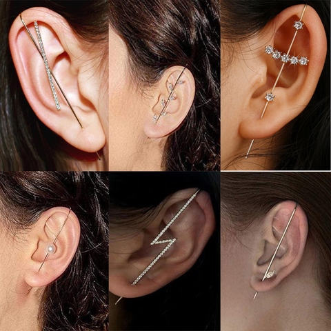 KSRA Vintage Ear Wrap Crawler Hook Earring Crystal Stud Earrings For Woman Bohemian CZ Cuff Piercing Earrings Statement Jewelry ► Photo 1/6