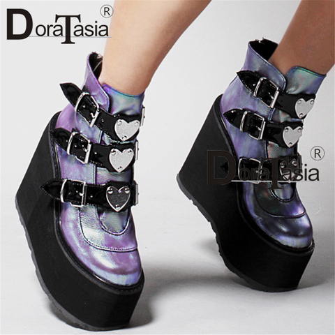 DORATASIA Luxury Brand New Fashion Female Platform Boots Classic Wedges Ankle Boots Women 2022 Metal Buckle Autumn Shoes Woman ► Photo 1/6