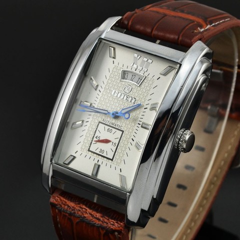 2022 Men Mechanical Watches Fashion Rectangle Watches Men Leather Band Calendar Automatic Mechanical Wristwatches Small Seconds ► Photo 1/6