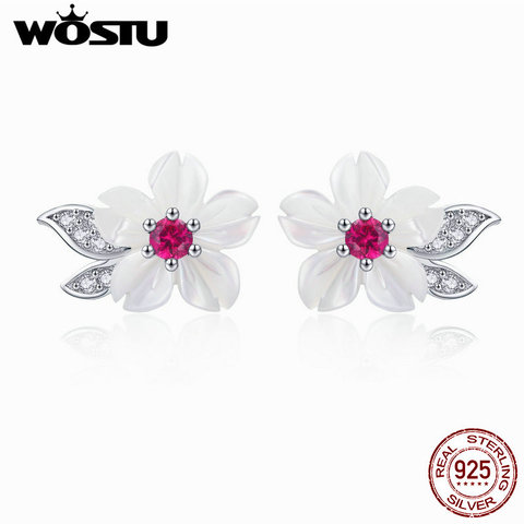 WOSTU White Shell Flower Stud Earrings 925 Sterling Silver Clear CZ Elegance Small Earrings For Women Delicate Jewelry CTE055 ► Photo 1/6