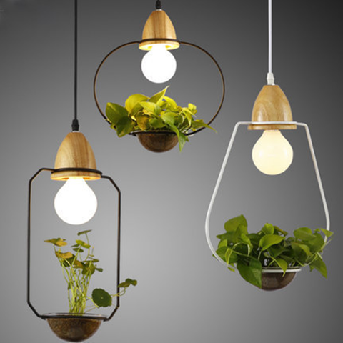 Nordic creative garden plant chandelier E27 decorative art hanging wooden lamp window green plant flowers ZP5071539 ► Photo 1/5