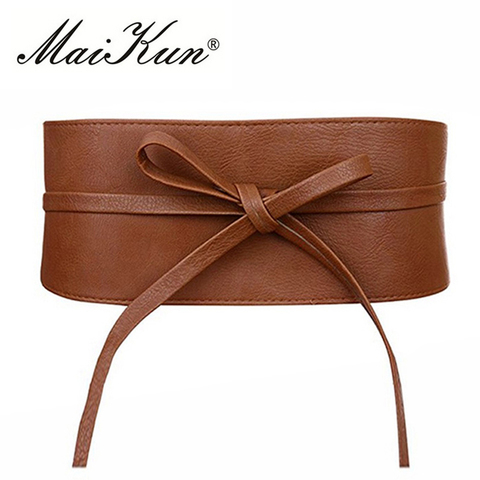 Boho Belt for Women Bowknot Faux Leather Wrap Around Obi Style Cinch Waistband Black Cummerbund Brown Women Belt ► Photo 1/6