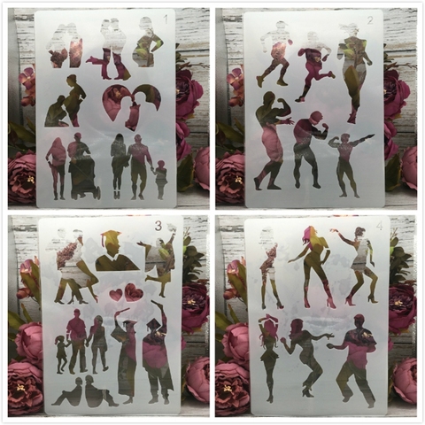 4Pcs/Set A4 29cm Couple Gym Dance Graduation DIY Layering Stencils Painting Scrapbook Coloring Embossing Decorative Template ► Photo 1/5