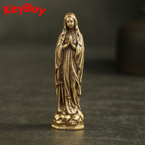 Pure Copper Vintage Blessed Virgin Mary Figurines Key Chains Pendants Brass Holy Mother Religion Faith Buddha Keyrings Hangings ► Photo 1/6