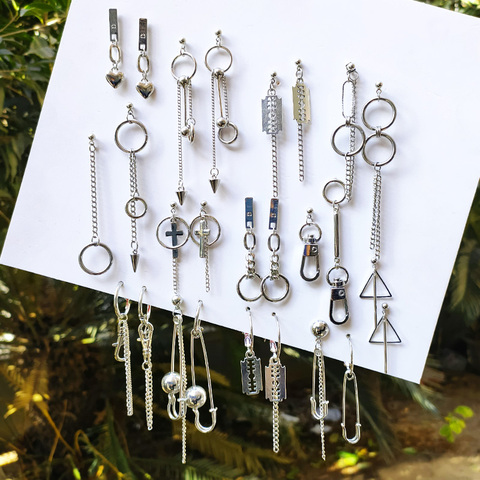 New Pop Simple Metal Style Long Chain Tassels Drop Earrings For Women Geometric Asymmetry Fashion Creative Jewelry ► Photo 1/6