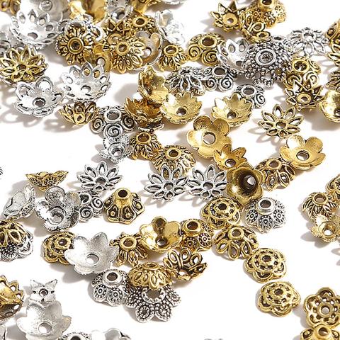 50pcs Tibetan Antique Silver Color Gold Leaf Flower Bead End Caps For Jewelry Making Needlework Spacer Bead Caps DIY Accessories ► Photo 1/6