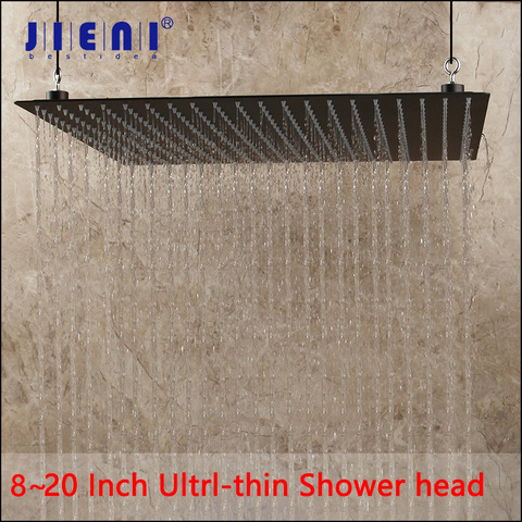 JIENI 8~20 Inch Ultra-thin Rain Shower Head Black Painting Bathroom Square Super Slim Rainfall Water Spray Faucet Mixer Use ► Photo 1/6