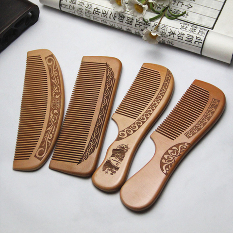 1Pcs Natural Peach Wood Comb Anti-static Engraved Comb Detangling Close Teeth Healthy Head Massage Hair Combs Hair Styling Tools ► Photo 1/6