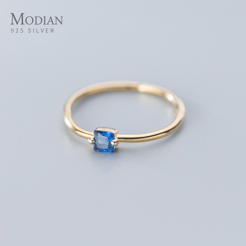 Modian Vintage Navy Blue Crystal Open Free Size Ring for Wome 925 Sterling Silver Gold Color Simple Wedding Ring Fine Jewelry ► Photo 1/5