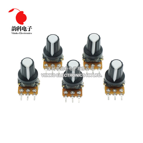 5pcs/lot WH148 1K 10K 20K 50K 100K 500K Ohm 15mm 3 Pin Linear Taper Rotary Potentiometer Resistor for Arduino with AG2 White cap ► Photo 1/4