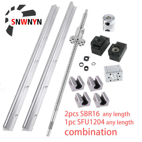 2pcs SBR16 Linear Rail+4pc SBR16UU Block Bearing+SFU1204 Ball Screw End Machined+1204 Nut Housing+BKBF10 End Support+Coupler Set ► Photo 1/6