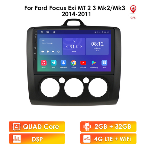 Android 10 2Din GPS Multimedia Player Car Radio for Ford Focus EXI MT 2 3 Mk2 Mk3 2004 2005 2006 2007 2008 -2011 Wifi 4g SWC USB ► Photo 1/6