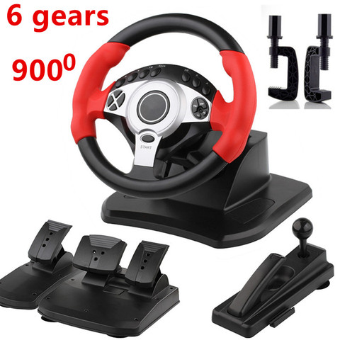 Android TV 6 gears games steering wheel computer USB driving simulator game joystick 900 degree simulation H gear racing gameing ► Photo 1/6
