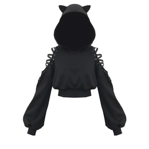 Gothic Women Sweatshirt Women's Long Sleeve Fleece Sweatshirt Warm Cat Ears Short Style Hoodie Pullover Womens Sweatshirts 2022 ► Photo 1/6