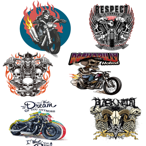 DIY Skull Heat Transfers Patch Iron On Transfers For Clothing Punk Patch Horror Movie Jacket Motorcycle Rock Sticker For T-Shirt ► Photo 1/6