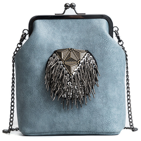 Rivet Fringe Punk Vintage Fashion Bag Bags Women Chain Shoulder Crossbody Bags Kiss Lock Shell PU Leather Women's Handbags Purse ► Photo 1/6