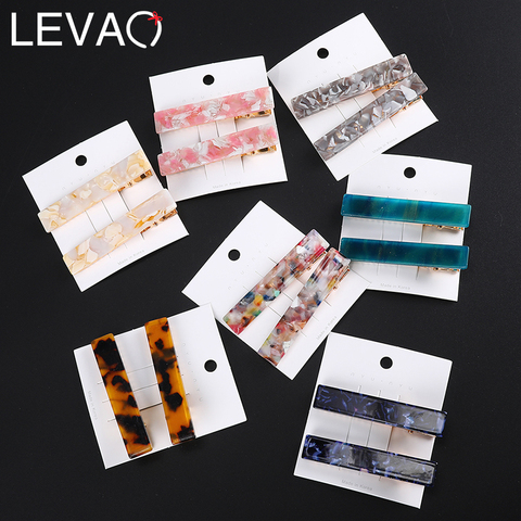 Levao 2PCS Acetic Hair Clip For Women Leopard Marble Hairpin Textured Rectangle Duckbill Clips Barrette Girls Hair Accessories ► Photo 1/6