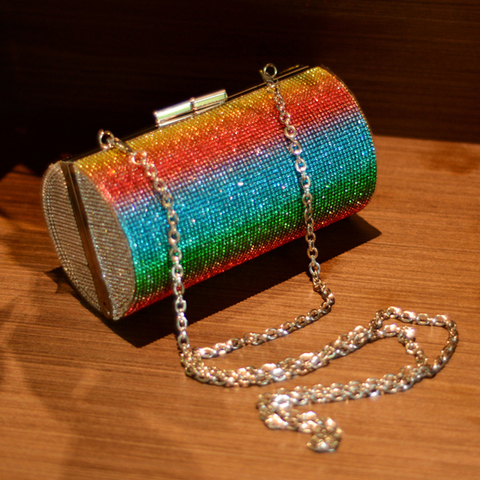 Rainbow Rhinestone Purse Evening Bag for Women Luxury Party Handbag Wedding Clutch Bag Diamond Cylinder Shoulder Bag ZD1739 ► Photo 1/6