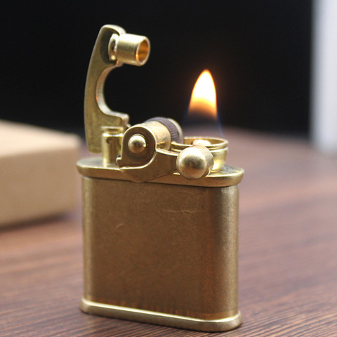 Retro Free Fire Torch Lighter Brass Windproof Grinding Wheel Flint Kerosene Oil Pipe Lighter Cigarette Gasoline Gadgets For Men ► Photo 1/6