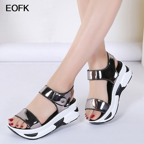 EOFK 2022 Fashion Summer Women Sandals Flat Platform Golden Leather Comfort Casual Punk Shoes Lady Sandals Woman ► Photo 1/6