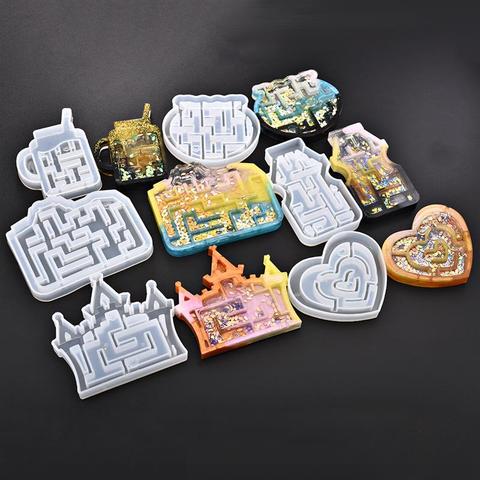 Quicksand Maze Silicone Mold Shaker Molds Milk Bottle Heart Shape UV Epoxy Resin Mold Heart Keychain Pendant Craft Jewelry Tools ► Photo 1/6