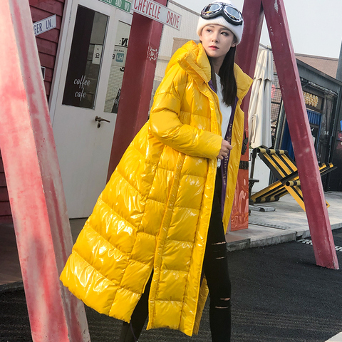 2022 bright colors Winter Women Down Cotton Jacket Glossy Warm Parka X-long Hooded Thicker Coat Female Streetwear Outwear MY182 ► Photo 1/6