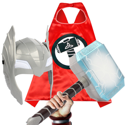Buy Online Movie The Avengers Thor Toys Led Light Sound Thor Hammer Mask Cloak Action Figures Kids Brinquedos Cosplay Halloween Gift Alitools