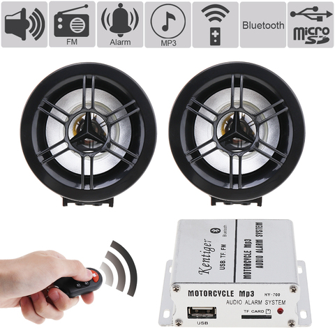 HIFI Bluetooth Waterproof Anti-theft Motorcycle Audio Alarm Sound System MP3 FM Radio Player Stereo Speakers Music Amplifier ► Photo 1/6