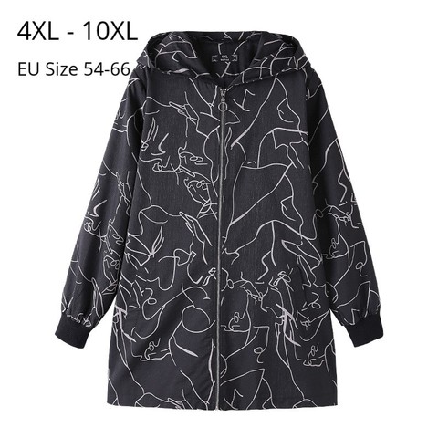 Plus Size 10XL 9XL 8XL 4XL Women Long Sleeves Spring Trench Femme Print Fashion Windbreaker Hoodie Oversized Clothes For Mjuer ► Photo 1/6