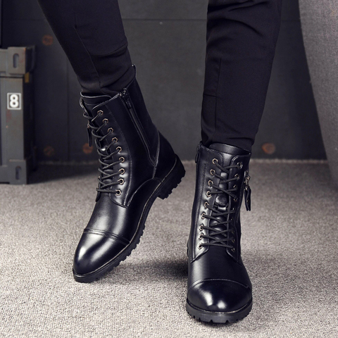men's casual motorcycle boots party nightclub dress cow leather shoes black cowboy high boot young long botas masculina zapatos ► Photo 1/5