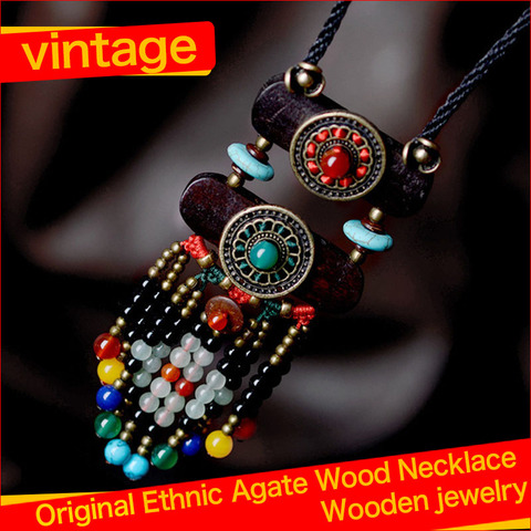 New vintage necklace long sweater wooden necklace, Nepal ethnic Tibetan stones jewelry stone necklace for women ► Photo 1/6
