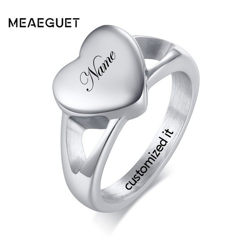 Women's Stainless Steel silver color Ring Heart Design Personalized Cremation Ash Urn Name Logo Brands Jewelry ► Photo 1/6