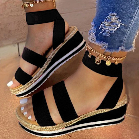 Summer Sandals Women Wedges Platform Ladies Hemp Shoes Ladies Candy Color Casual Girls Slip on Strap Cross Girls Plus Size 2022 ► Photo 1/6