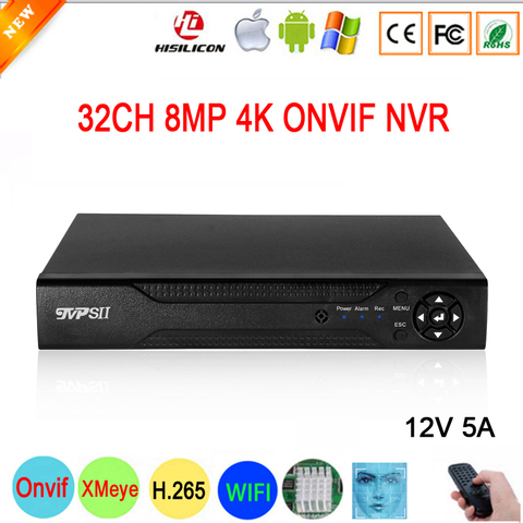 12V 5A Hi3536C XMeye Surveillance Video Recorder Face Detection H.265+ 8MP 4K 32CH 32 Channel Max 8TB SATA Onvif CCTV NVR DVR ► Photo 1/6