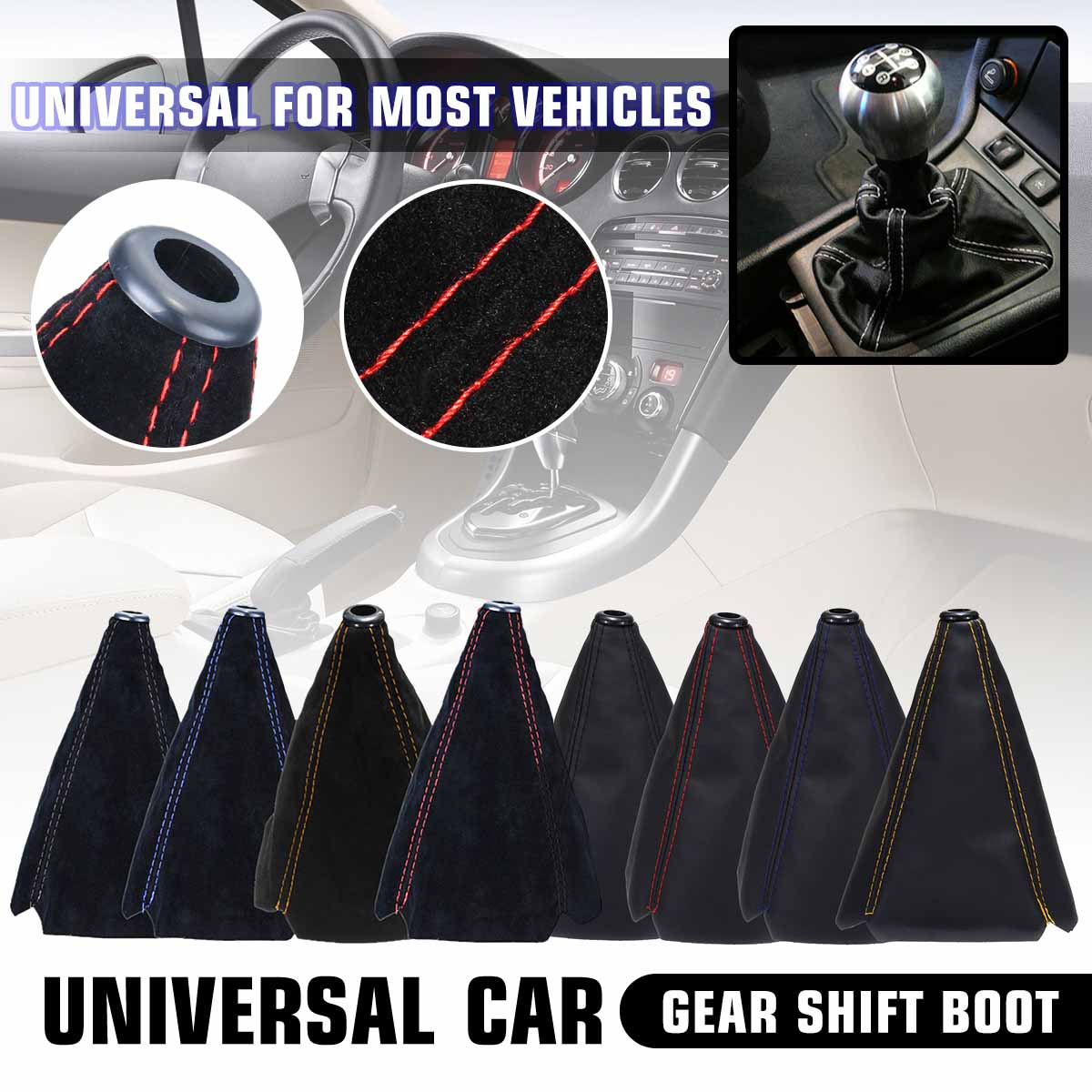 Universal MT/AT Leather Shift Collars Gear Shift Knob Shifter Gaiter Boot Cover Red Yellow Blue Black Stitch ► Photo 1/6
