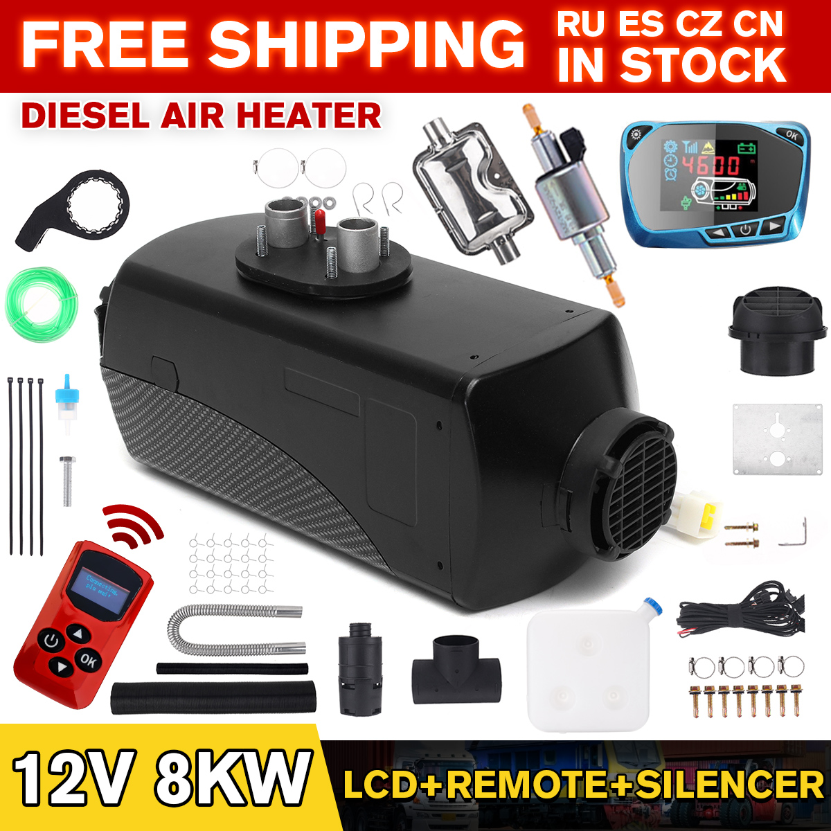 HCalory Air Diesel Heater 8KW 12V Car Heater Great switch Parking Heater Equipped with 50m remote control for Forklift Truck BUS ► Photo 1/6