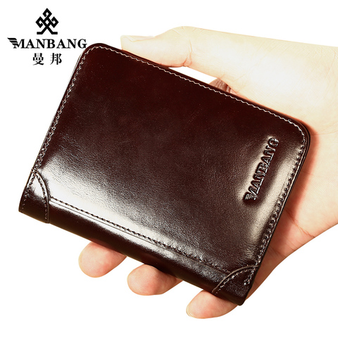 ManBang Male Genuine Leather Wallets Men Wallet Credit Business Card Holders Vintage Brown Leather Wallet Purses High Quality ► Photo 1/6