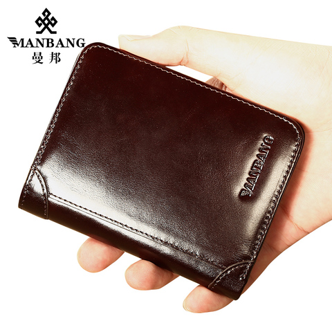 ManBang High Quality Genuine Leather Trifold Zipper Wallets for Men