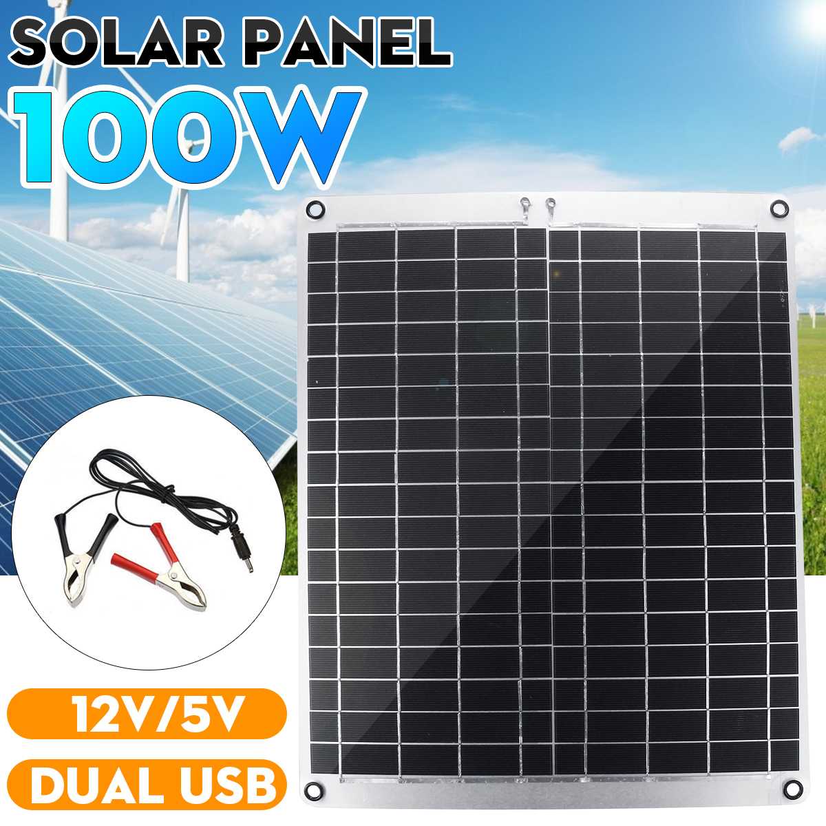 100W Monocrystalline Solar Panel Dual USB Solar Cell Cell Module DC for Car Yacht Light RV 12V Battery Boat 5V Outdoor Charger ► Photo 1/1