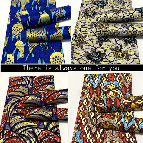 Gold Print African Wax Fabric Cotton Real Kenet Nigerian Rapper Ankara Batik Wedding Party Material 6Yards ► Photo 1/6