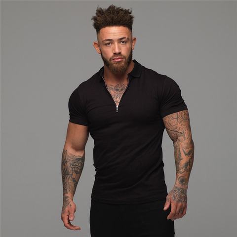 Muscleguys Man Fashion Polo Shirt Casual Fashion Plain Color Short Sleeve High Quality Slim Polo Shirt Men Fitness Polo homme ► Photo 1/6