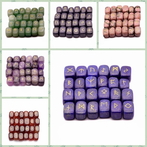 25pcs natural crystal Rune Stone Divination Fortune-telling Rune Reiki Healing Decor Engraved Futhark Rune Viking Rune Ornament ► Photo 1/6